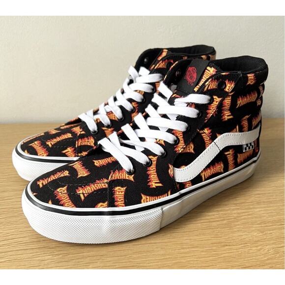 Thrasher x Vans Skate SB Sk8-Hi Rare Thrasher Flames Logo Mens Size 8.5 NEW - Picture 5 of 15